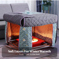 Heat-Trapping Thickened Kotatsu Quilt With Storage Pockets Quilted Heating Table Cover Soft Texture for Family, Winter, Tatami Room, Bedroom