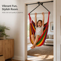 Kids Indoor Hammock Chair with Pull-Up Bar, Heavy-Duty Hanging Swing Seat for Children, No-Drill Installation, Lie-Flat Design