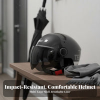 Double Visor Half Helmet 3C Officially Approved Face Electric Bike Helmet Four-Season Impact-Resistant Headwear for Riders, City Commuting