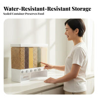 Includes Measuring Cup 6-Compartment Grain Dispenser Airtight Seal 6 Grid Rice Dispenser Good Sealing for Countertop, Pantry