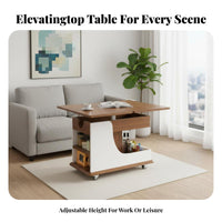 C-Shaped raiseTop Table With casters Rolling C-Shaped Table Height-Adjustable Hidden Storage for Apartment Dwellers, Students