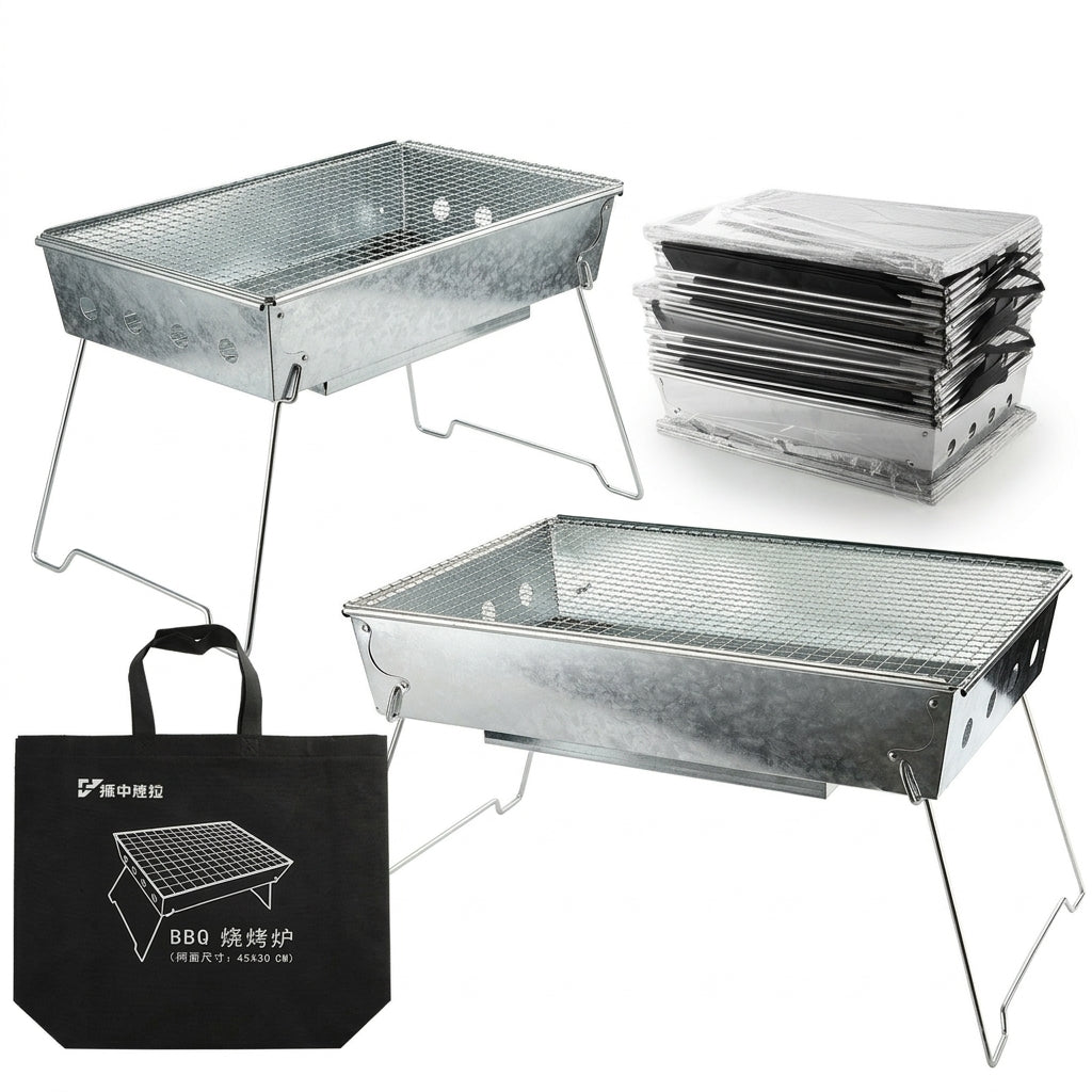 Galvanized Barbecue Grill Outdoor, Stackable BBQ Cooking Grill for 3-5 People, B Que Grill 45x30cm