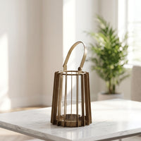 Lantern with Glass Insert Open Frame Wire Cage Lantern Cage Candle Holder Decorative Tabletop for Living Room, Entryway