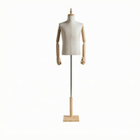 Textile-Covered Male Mannequin Torso Wooden Base Male Torso Mannequin Freestanding Standing Display Prop for Shop Window