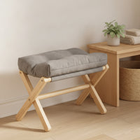 Folding Footstool Padded Stool with X Legs Upholstered Footstool with Cushion for Living Room, Office, Reading Corner