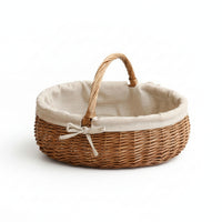 Lined Wicker Basket with Lining Natural Woven Basket with Handle Handwoven Portable for Gift Wrapping, Picnic, Flower Arrangement, Home Storage