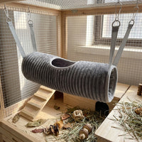 Winter-Grade Fleece Hamster Tunnel and Hamster Bed, Machine Washable Bed for Ferrets and Sugar Gliders, Hanging Cylinder Cage Tunnel with Hooks
