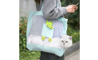 Mesh Panel Pet Carrier Tote Bag Shoulder Straps Feline Carrier Bag Portable Feline Travel Handbag Ventilated
