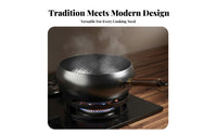 Hand Hammered Wok Non Coating Traditional Chinese Wok Uncoated Iron Pan Fast Heating Cookware Wooden Handle