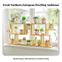 Multi-Tier Plant Shelf Solid Wood Wooden Stand Space Saving Desktop Plant Organizer for Balcony, Living Room, Office