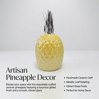Home Decoration Ceramic Pineapple Figurine with Hand Painted Gold Finish, Living Room Decor Fruit Ornament for Tables and Shelves