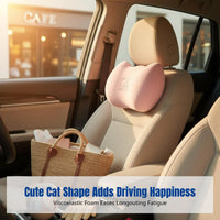 Car Support Pillow, Memory Foam Waist Pad, Cute Cat Design, Ergonomic Spine Support for Driver Seat, Women, Universal Fit