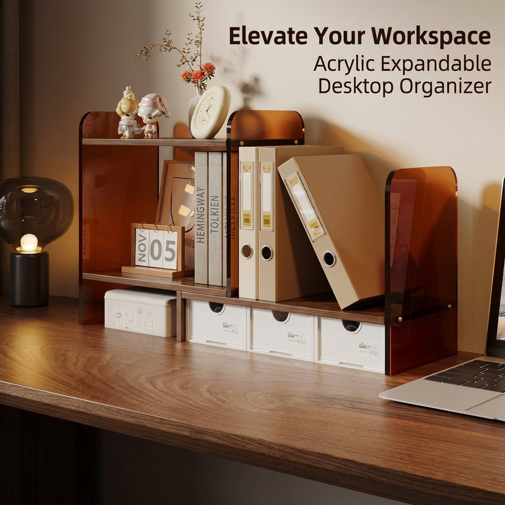 File Organizer with Drawers for Desk, Acrylic Desktop Document Holder Multi Tier, Large Capacity Office Sorter Rack
