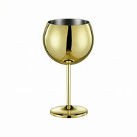 550ml Stainless Steel Beverage Glass Spherical Bowl Stemmed Goblet Tall Drinkware for Bar