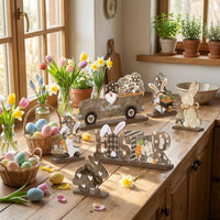 Farmhouse Easter Centerpiece Set Self-Standing Farmhouse Bunny Adornment Dorable Design Wooden Easter Sign Set for Families, Mantel