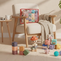 Pastel Baby Blocks with Storage Bag Tactile Soft Rubber Building Blocks Developmental Building Block Set Easy-Grip for Nursery