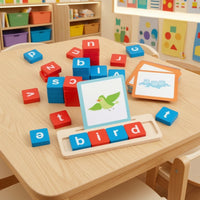 Kindergarten Wooden Blocks Spelling Game Interactive Word Spelling Game Basic Words Word Building Toy Tactile for Preschoolers, Homeschool, Classroom, Playroom