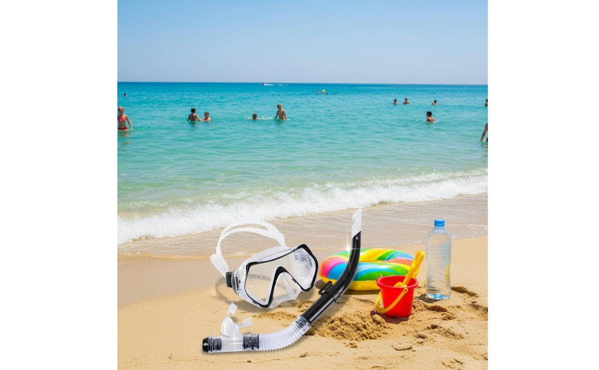 Large Frame Swim Facepiece Set Adjustable Head Strap Diving Facepiece and Snorkel Set Anti-Fog Lens Snorkeling Gear for Adults, Beach, Swimming Pool