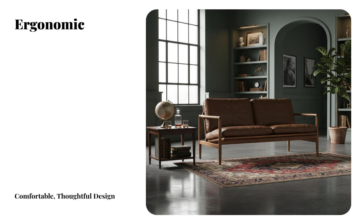 Top-Grain Cowhide 3-Seater Leather Sofa sturdy Wood Frame 3-Seat Sofa Retro Design Couch Modern Minimalist aesthetic for Apartment Dwellers, Homeowners, Families, Bedroom, Home, Lounge Area, Office