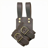 Medieval Style Leather Blade Frog Metal Buckles Belt Blade Frog Layered Design Costume Accessory Stitched Edges