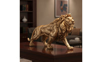 Lion Statue with Golden Finish Antique Lion Figurine Elegant Sculpture for Art Collectors