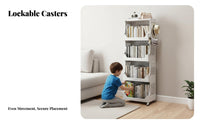 Floor-Standing Rolling Book Cart Simple Design Multi-Tier Book Cart adaptable Use book rack on casters Space-Saving for Children, Librarians, Child's Room, Home Study, Bedroom, Narrow Spaces