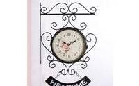 Double Sided Wall Clock Floral Dial Vintage Station Clock Quiet Movement House Decoration for Hallway, Patio