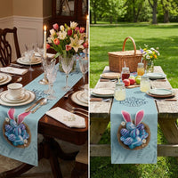 Easter Table Runner Linen Look Material Hare Pattern Table Runner Heat Insulating Holiday Dining Decoration for Families, Event Planners, Kitchen