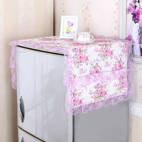 Refrigerator Dust Cover with Lace Trim, Floral Fabric Refrigerator Top Protector