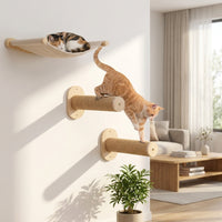 Wall Mounted Shelf, Wooden Bed with Canvas and Scratching Surface, Indoor Climbing Play Furniture for Restful Sleep and Exercise