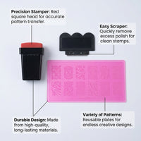 Rectangular Stamping Kit for Nail Technicians Image Plates with for Manicure and Decoration, Professional Printing Template Set 6x12cm