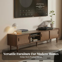 Wooden TV Cabinet with Drawers Sturdy Construction Solid Wood Entertainment Center Adjustable Shelf Wooden Media Console with Storage for Lounge Area
