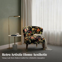 Floral Print Armchair Vintage Design Upholstered High-Sided Armchair Designer Inspired High Support for Adults
