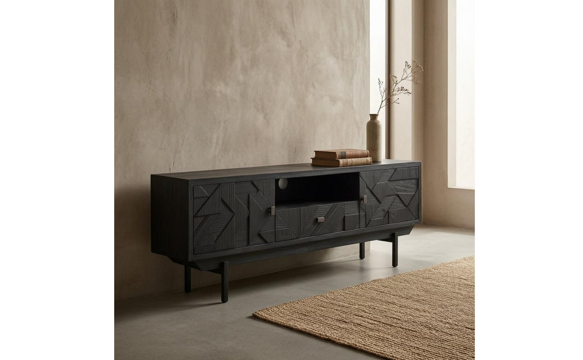 Low Cabinet Black Floor-Standing Cabinet Wood-Grain