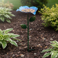 Iron Flower Stake Feeder Weather-Resistant Metal Flower Bird Feeder Pollinator Friendly Garden Decor Rustic for Patio