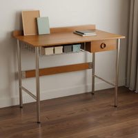 Wood Writing Desk with Metal Legs Stainless Steel Frame Retro Style Writing Desk Rustic Simplicity Aesthetic Home Furniture for Students, Bedroom