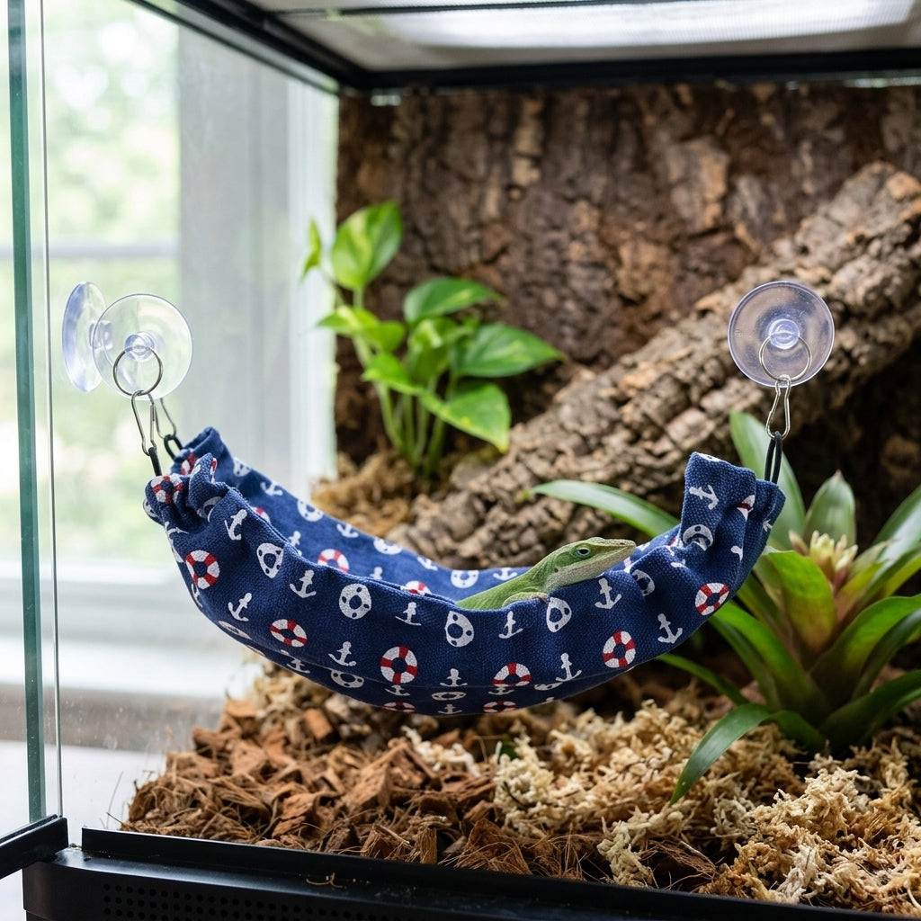 Dual Mount Hammock Bearded Reptile Hammock, Canvas Reptile Lounger for Chameleons, Bearded Reptile Enclosure Accessories, 33cm x 17cm Size