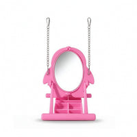 Compact Bird Mirror with Perch and Slow Feeder Rounded Parrot Mirror with Feeder Shatterproof Interactive Bird Toy Sturdy for Budgies