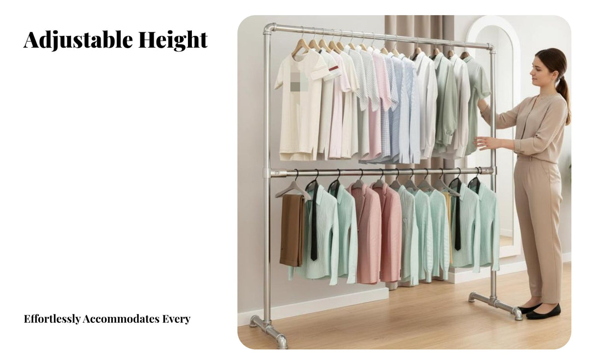 On casters Rolling Clothes Stand with Basket Double Hanging Rod Rolling Clothing Stand with Shelves unrestrictedstanding Garment Rack 2-in-1 Design for Boutique Owners, Homeowners, Bedroom, Retail outlet, children's Room, Entryway