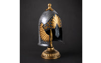 Gold Trim Silver Roman Helmet Ornament Lustrous Finish Roman Warrior Helmet Tabletop Decoration Home Decor for Bar, Restaurant