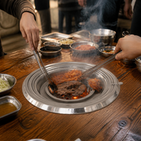 Korean Style Embedded Round Charcoal Grill with Upper Exhaust for Tabletop BBQ