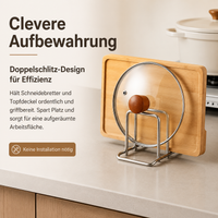 Lid Holder Cutting Board Stand, Freestanding Lid Organizer made of 201 Stainless Steel, Kitchen Organizer with 2 Compartments, Polished Silver