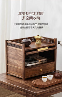 胡桃木置物架桌面小型防尘博古架实木简约摆件茶壶茶具台式收纳柜 北美胡桃木收纳架《一路相伴》两层架 50*13*16.5