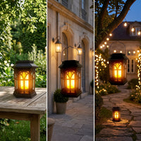 Flame-Effect Lantern with Carrying Handle Decorative Hanging Solar Lantern Weatherproof Portable for Courtyard