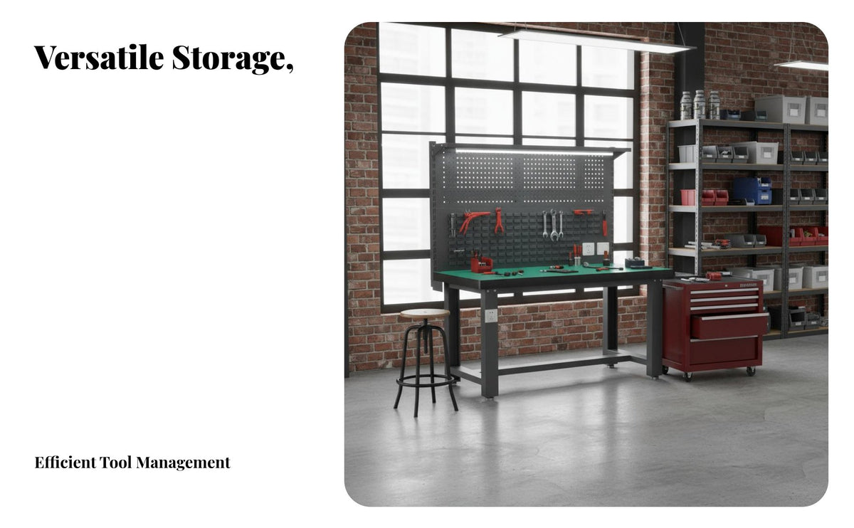 High Load Capacity Heavy-Duty Workbench All-Steel Frame Anti-Static Repair Bench Integrated LED Light Industrial Work Table with Drawers Built-in Power Outlets for Electricians, DIY Enthusiasts, Woodworkers, Factory, Warehouse, Home, Basement