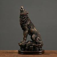 Howling Wolf Statue Dark Finish Wolf Figurine on Boulder Base Handcrafted