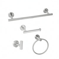 4 Pieces Stainless Steel Bathroom Hardware Set Concealed Mount Towel Bar Set with Loop Modern Towel Bar Rustproof for Guest Bath, Washroom