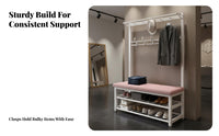 Multi-Functional Design Coat Rack with Shoe Bench Space-Saving Hall Tree Comfortable Cushion Entryway Organizer Strong Load-Bearing for Apartment Dwellers, Homeowners, Families, Hallway, Mudroom, Bedroom
