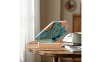 Decorative Resin Lamp with Wood Base Artisanal Wood Resin Lamp Unique Light with Wooden Base Compact for Gift Shoppers, Bedside Table