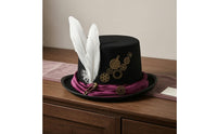 Brass Gear Accents Steampunk Top Hat Feather Plume Felt Top Hat Velvet Band Headwear Vintage-Inspired